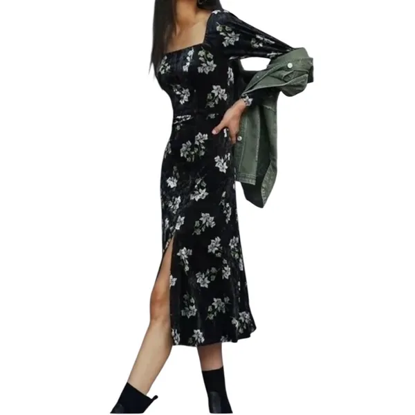 Anthropologie Hutch Stretch Velvet Floral MIDI Dress Size XS - Image 2