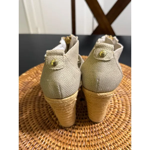 Michael Michael Kors Gold‎ Espadrille Wedge Sandals Front Zip Womens 7M PW13K - Image 7