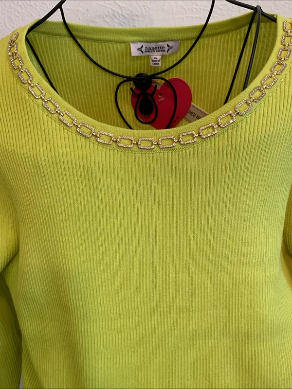 Nanette Lepore Kasper Neon Lime Chain-Trim Crewneck Sweater - Image 5