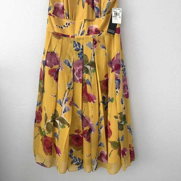 Adrianna Papell Size-10 Women's Midi Dress Halter‎ Yellow Floral Silk $160 - Image 8