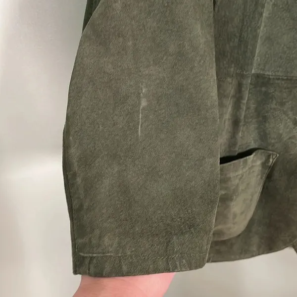 Vintage John Murrough Suede Coat Green Fur Collar Women's M 80s 90s‎ retro - Image 10