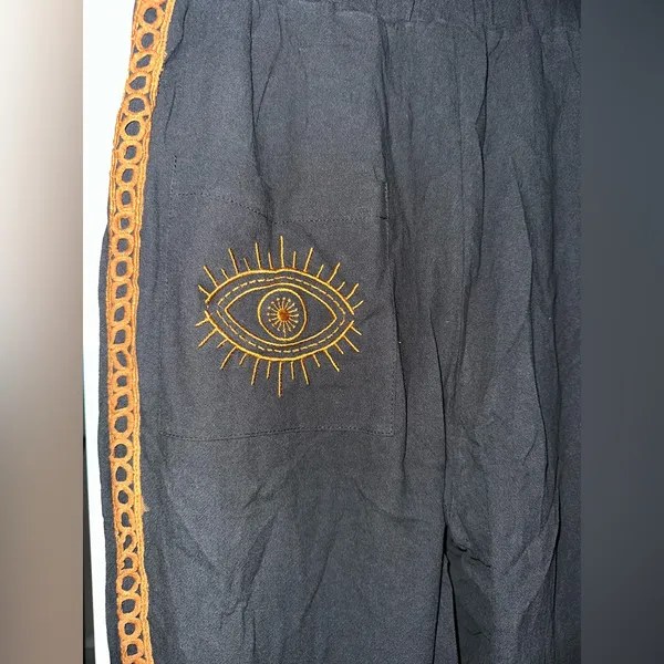 New Evil Eye Boho Wide Leg Pants In Black & Tan Combo - Image 7