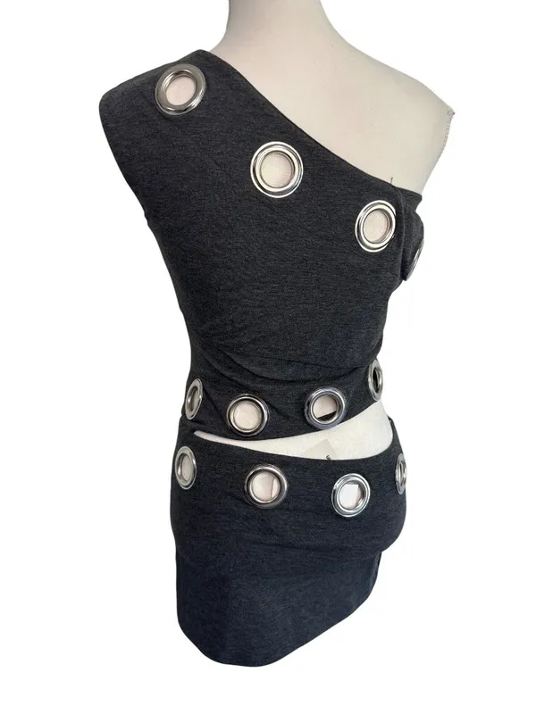 Jaded London Asymmetric Eyelet Dress in Dark Grey 2 New Womens mini - Image 7