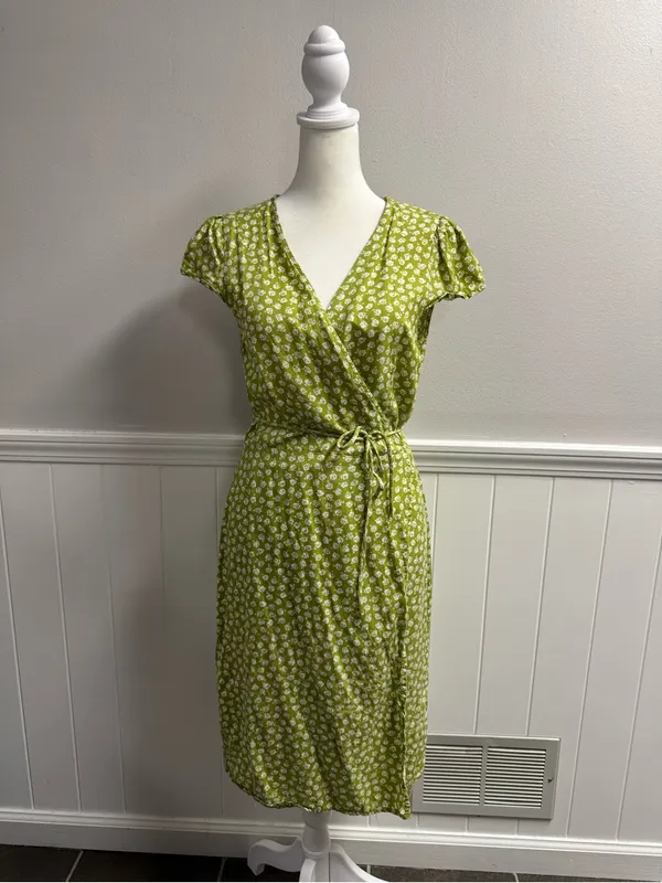 Reformation Zena Jesse Floral Print Wrap Short Sleeve Mini Dress Green Small - Image 11