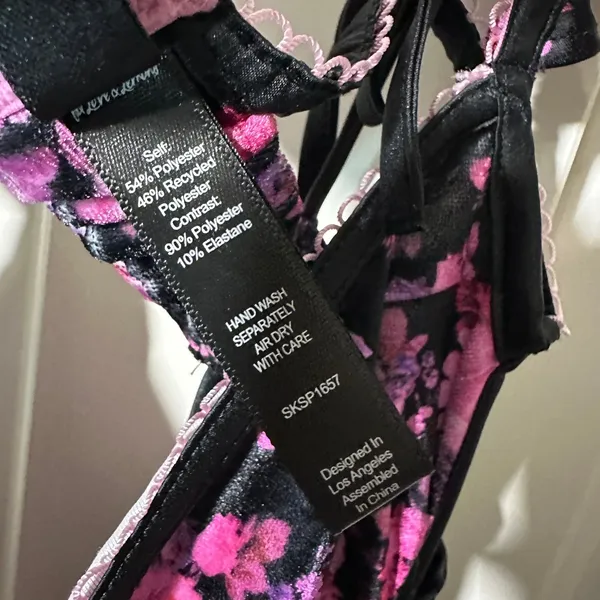 For Love & Lemons Lola Babydoll Floral Mini Dress‎ Black Pink Lingerie Bra Top S - Image 5