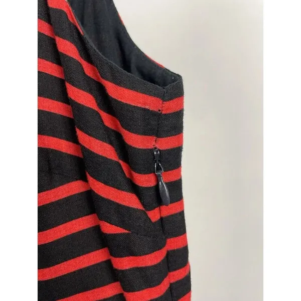 J. Crew Red Black Sleeveless Derby Striped Linen‎ Blend Cocktail Dress Size 0 - Image 3
