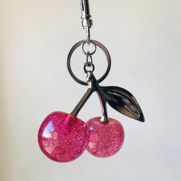 Pink Glitter Cherry Bag Charm, Silver Tone - Image 14