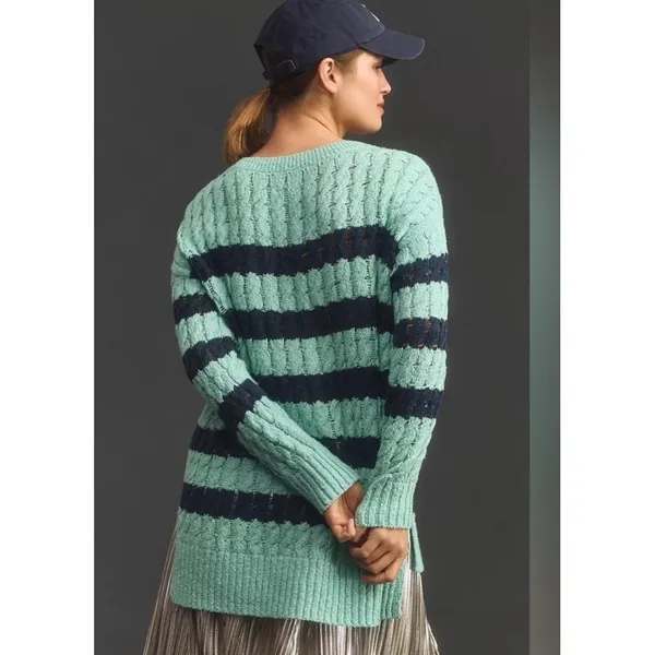NWT Anthropologie Pilcro Cable Sweater Size Large Tunic Striped Linen Cotton - Image 3