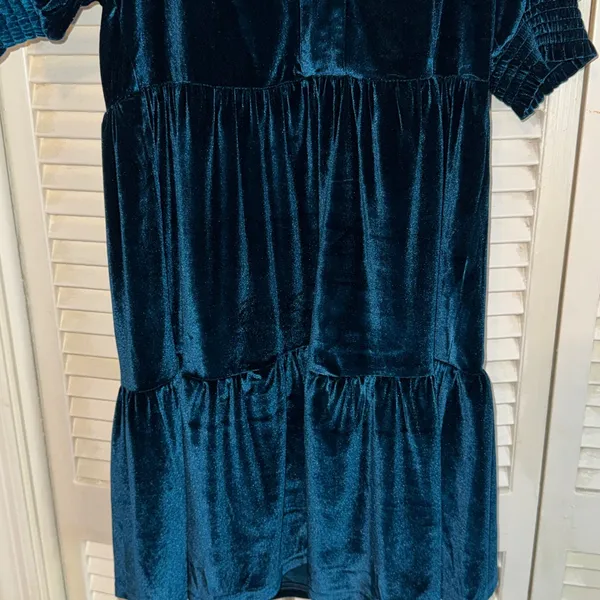 THML Teal Velvet V-Neck Dress - Image 4