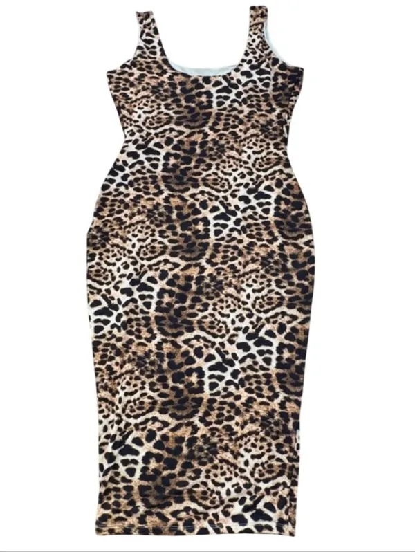 Naked Wardrobe Sculpt Midi Leopard Print Dress Plus Size 3X Brown NW New - Image 2