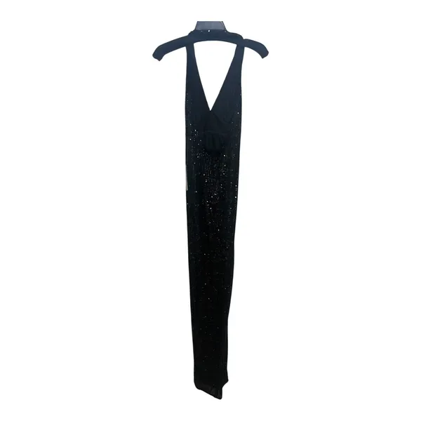 NWT Jay Godfrey Vintage Designer- Black Beaded Halter,‎ Floor Length V-Neck - Image 4