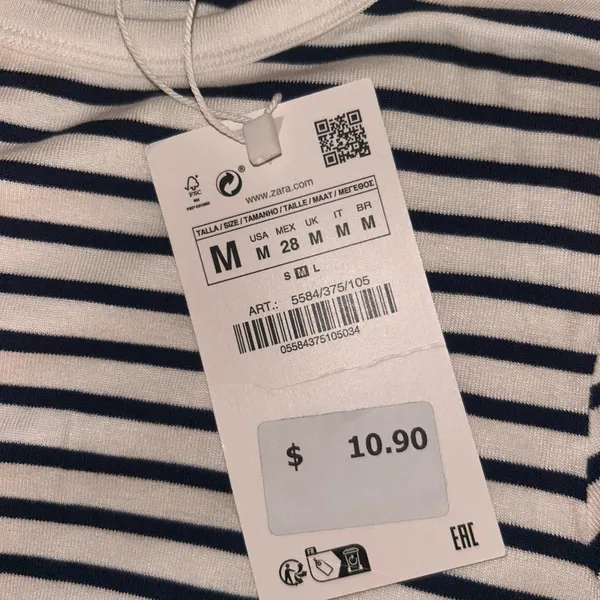 Zara Black and White Striped T-Shirt - Image 2