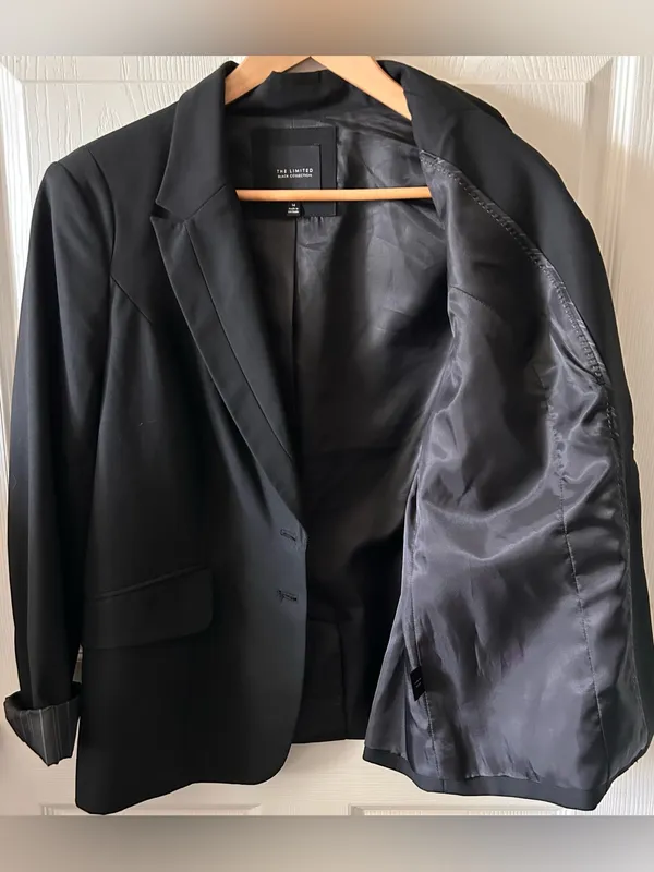The Limited Black Collection Fitted Blazer Pinstripe Sleeve Cuff Y2K Old Money - Image 4