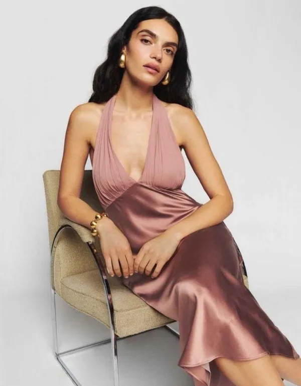 Reformation silk midi halter dress - Image 5