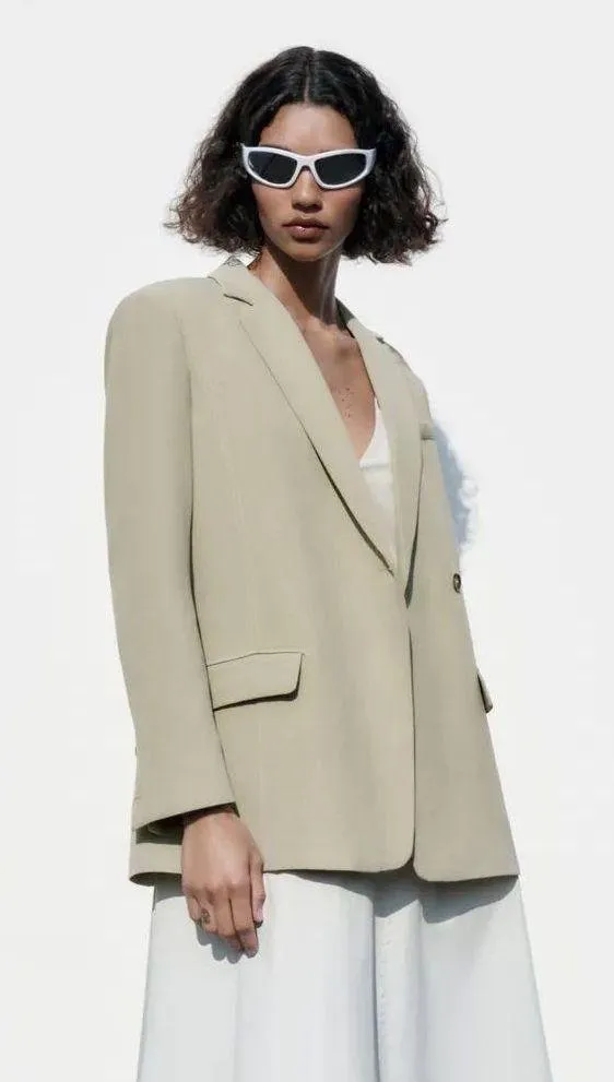 Zara blazer boyfriend relaxed ovsersize olive green casual Suit Jacket - Image 7