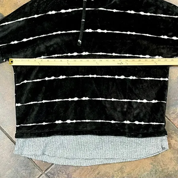 Como Vintage Black White Striped Drawstring Cowl Neck Sweatshirt XXL - Image 7