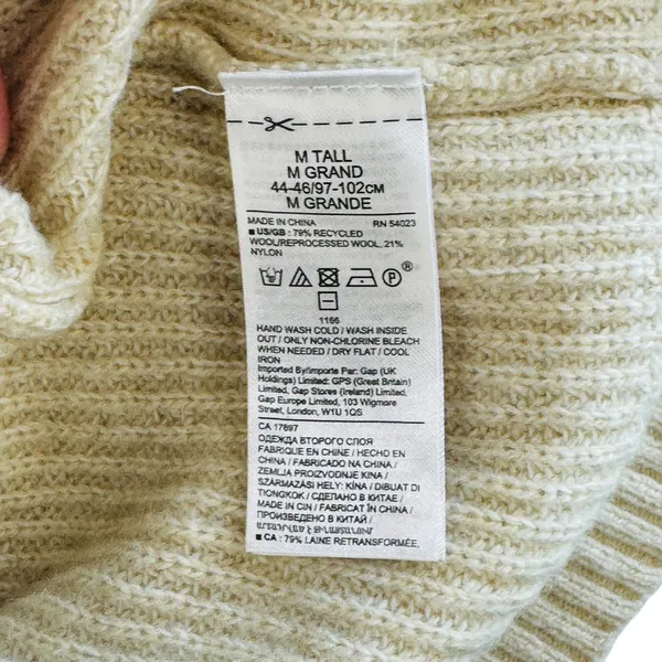 Banana‎ Republic Italian Yarn Wool Blend Sweater Beige M Tall Ribbed Crew Neck - Image 4