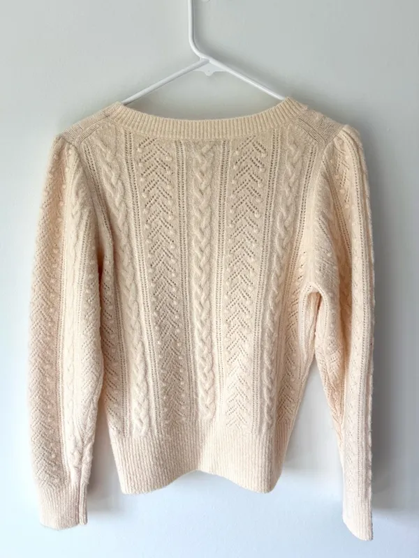 J. Crew Cream Cable Knit Chunky Crewneck Sweater Wool Alpaca Blend Fisherman - Image 6