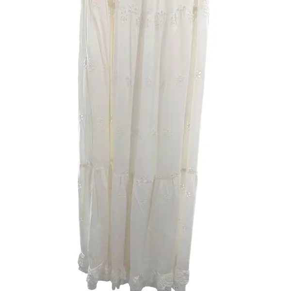 White Eyelet Cotton Embroidered Tiered Maxi Dress Ruffle Strap Boho Cottagecore‎ - Image 3