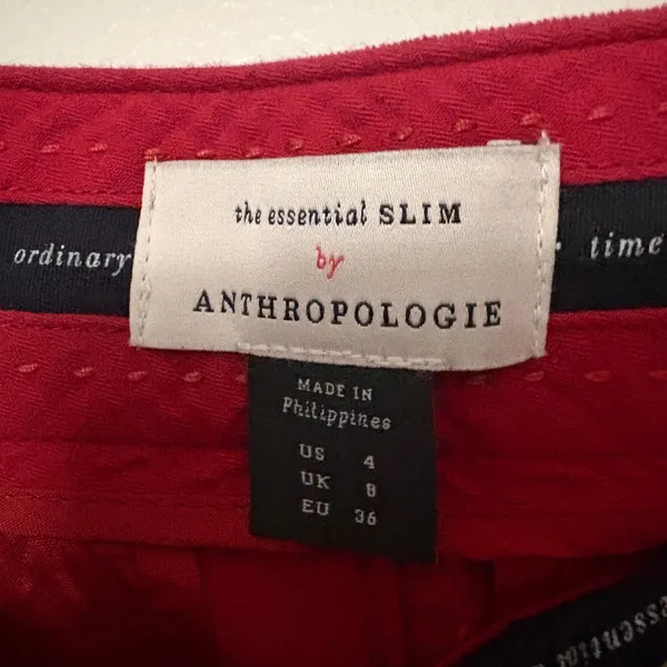 Anthropologie The Essential Slim Velvet Pants Red Side Zip Trousers Size 4‎ - Image 4