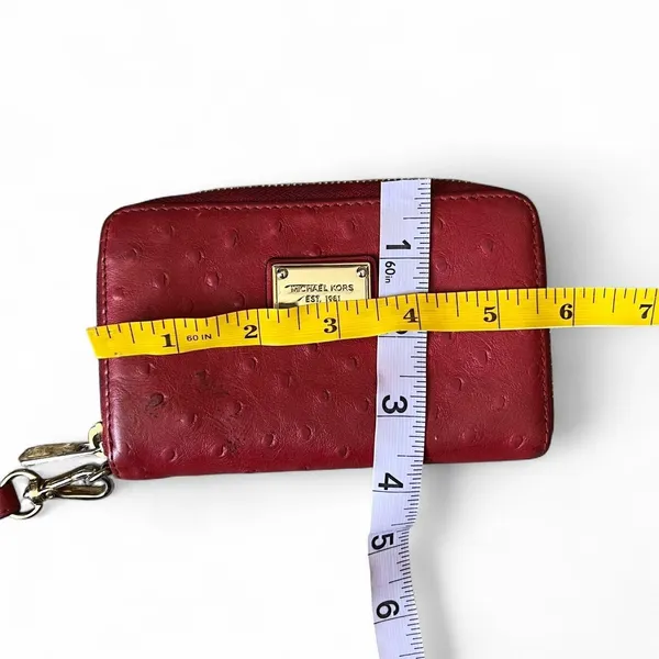 Michael Kors Red Ostrich Embossed Leather Zip Around Wristlet Wallet Pouch Small - Image 5