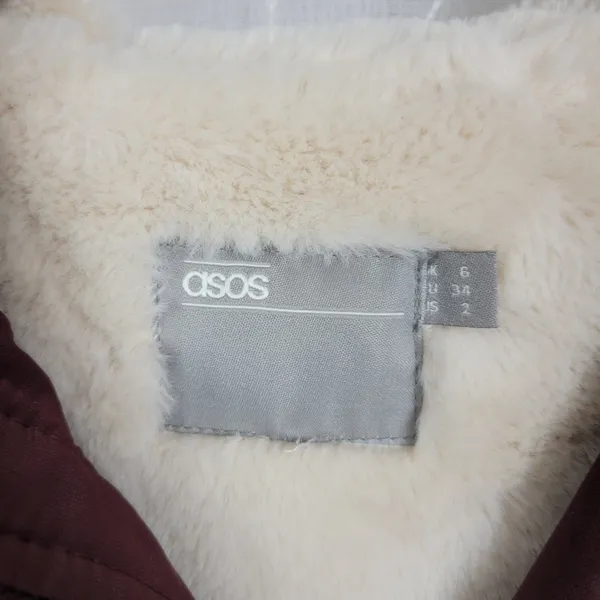 Asos Womens Coat Size 2 Purple Fleece Lined Hooded Drawstring Waist Anorak Coat - Image 3