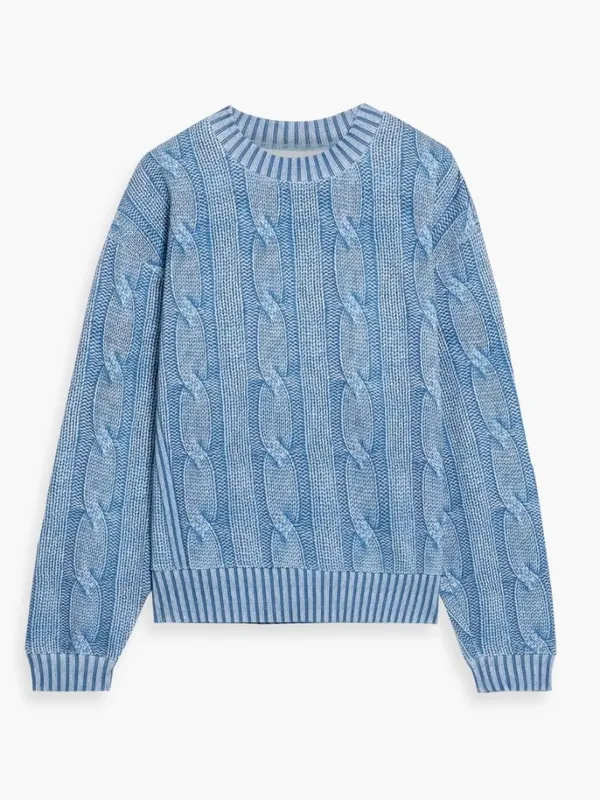 NWT Rag & Bone Miramar Cable-Effect Sweatshirt in Indigo Cotton Fleece M - Image 3