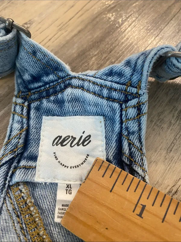 Aerie Cargo Denim Utility Overalls Dungarees Blue Size XL - Image 6