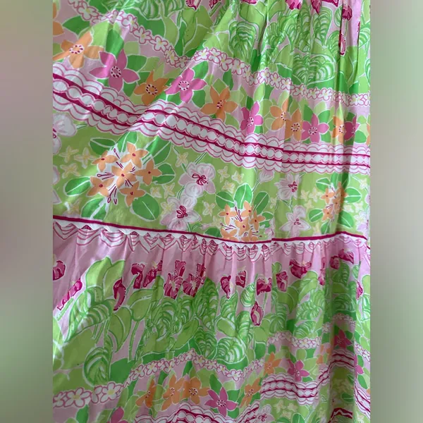 Lilly Pulitzer Strapless Floral monkey Cotton Midi Dress Pink Green Size 6 - Image 3