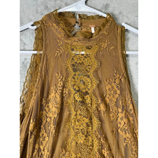 Free People Verushka Mini Dress Size 12 Golden Honey Lace Fit Flare Boho 12 - Image 2