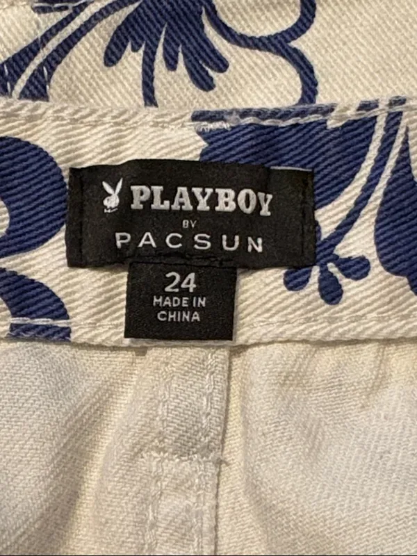 Playboy x PacSun Size 24 White & Navy Denim Jean Floral Mini Skirt - Image 3
