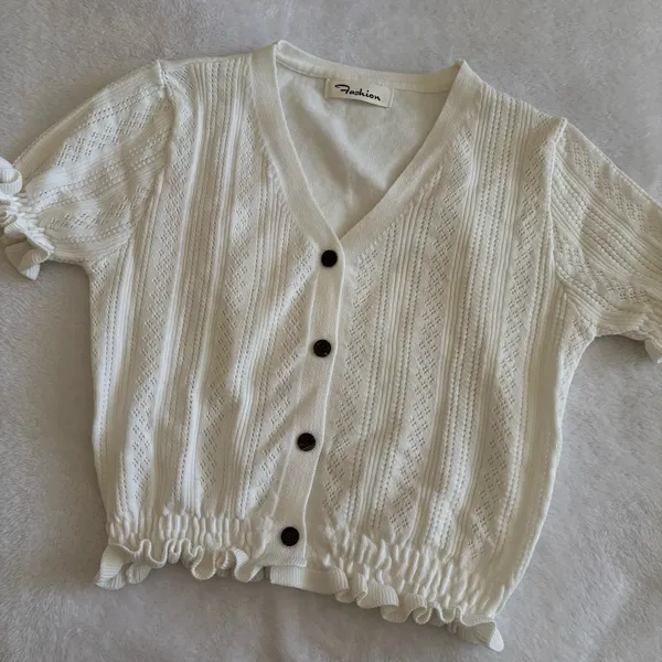Yesstyle White Button Puff Sleeve Top - Image 2