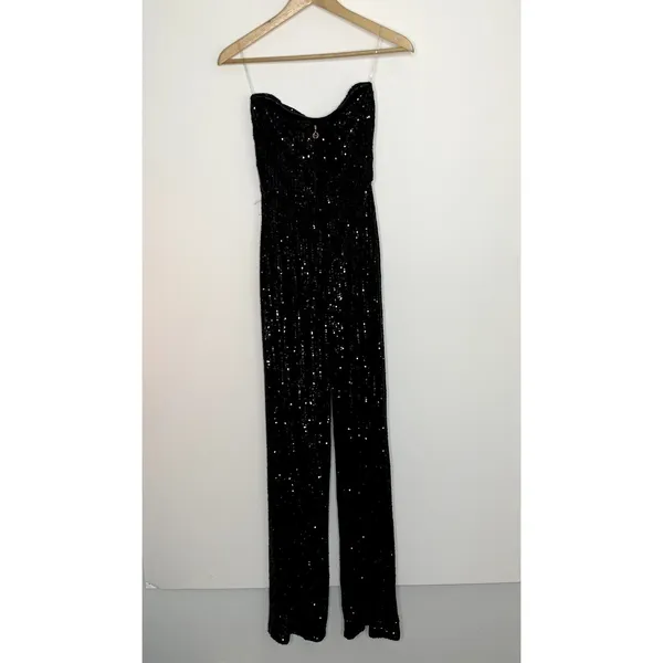 Nookie Black Sequin Flare Leg Jumpsuit One Piece Womens Size Small - Image 3