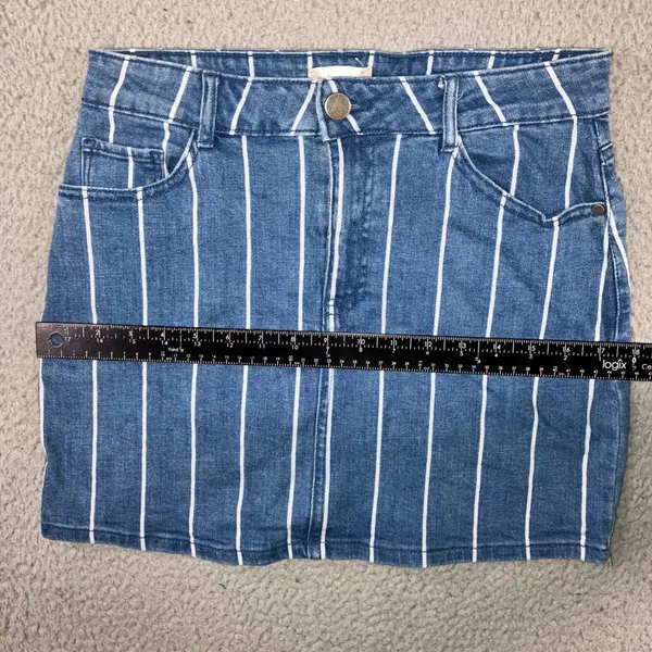 Altar'd State Denim Mini Skirt Women M Blue White Vertical Stripe Boho‎ Coastal - Image 7