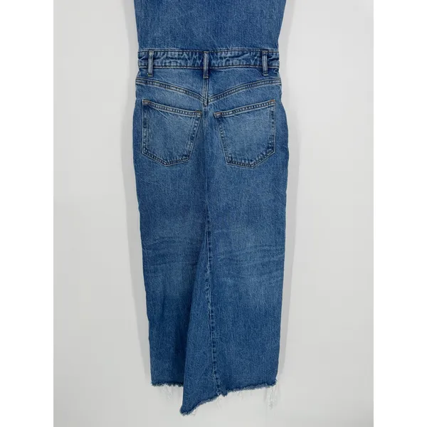 Reformation Tazz Maxi Denim Dress 0 Blue Button Front Slit Spaghetti Strap‎ Raw - Image 10
