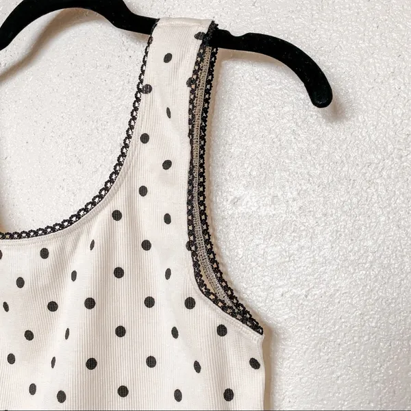 Topshop Polka Dot Picot Crop Top Cream Size 8 - Image 3