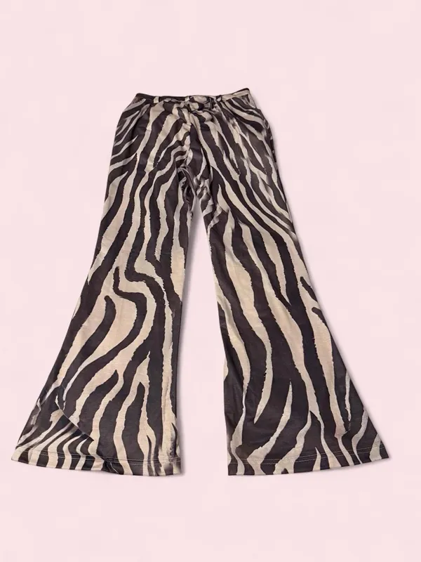 Zebra Print Flare Pants - Black & Cream - Image 2