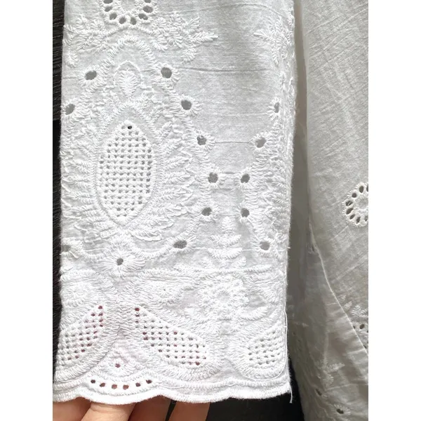 Lipslide White Embroidered Blouse M Cotton Cutwork Floral Cottage Fairy Boho - Image 7