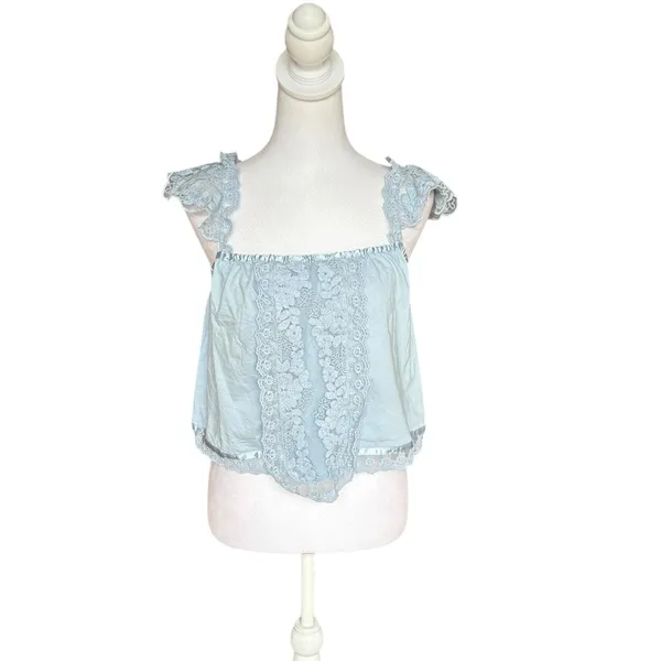 Anthropologie Tiny Daphne Lace Tank Blue Flutter Strap Womens Size Medium - Image 3