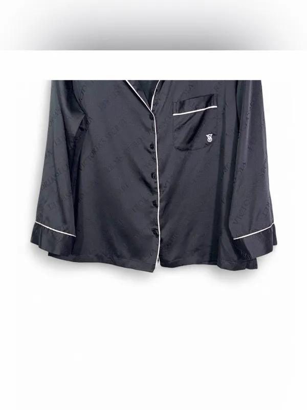 Victoria Secret Women’s Signature Satin Jacquard Black Pajama Set Size M Short - Image 10