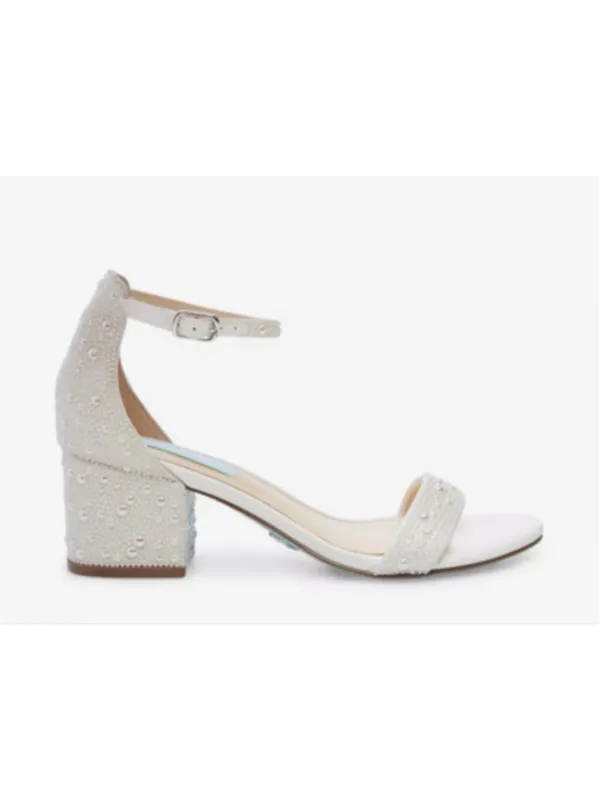 Betsey Johnson Mari White Pearl Embellished Block Heel Sandals Size 5 - Image 2