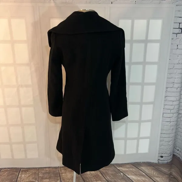 Cole Haan Black Convertible Collar Button Front Wool Cashmere Long Coat Size 4 - Image 7