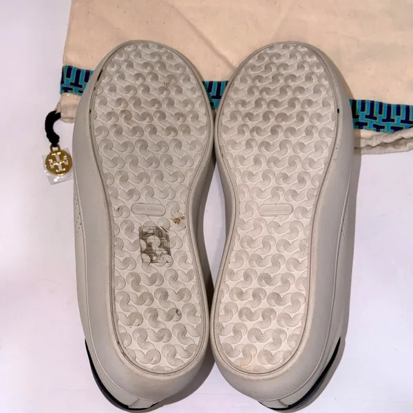 Tory Burch Leigh Sneaker Ivory White Leather Silver Glitter Lace 9.5M 83603 - Image 13