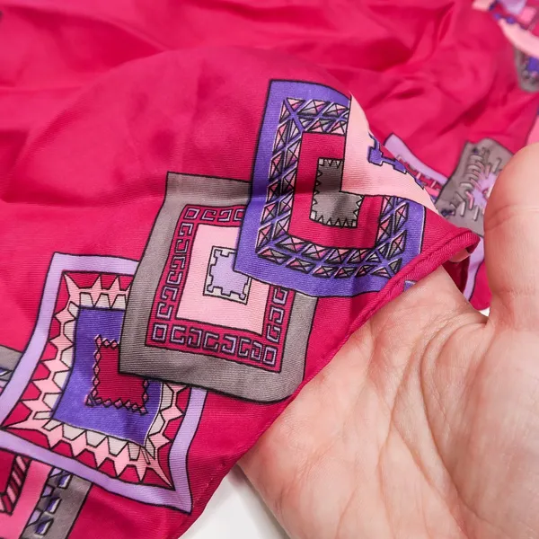 Vintage Pink & Purple Geometric Silk Square Scarf Wraps - Image 5