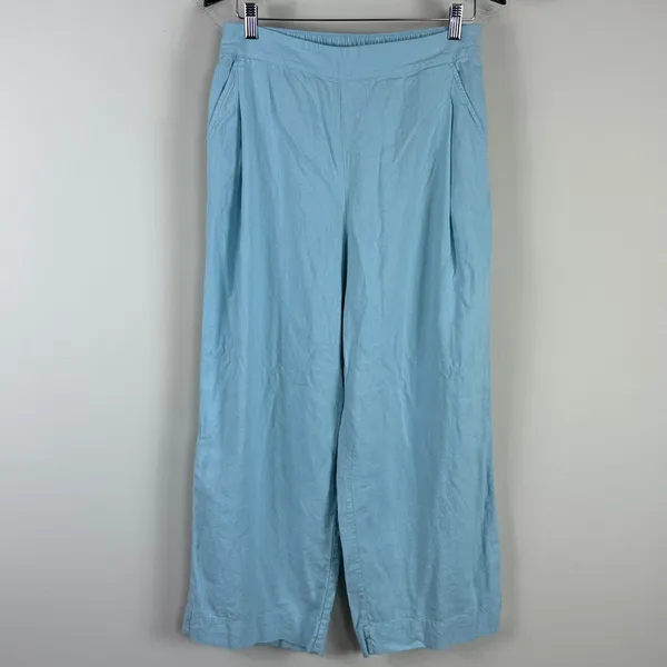 Madewell Pull-On Wide Straight Leg Crop Linen Pants‎ in Blue Heron Size 8 - Image 6