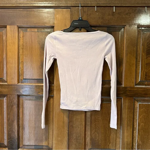Aritzia Tna HomeStretch Rib Scoop‎ Neck Long Sleeve Top Pink Size 2XS XXS - Image 2