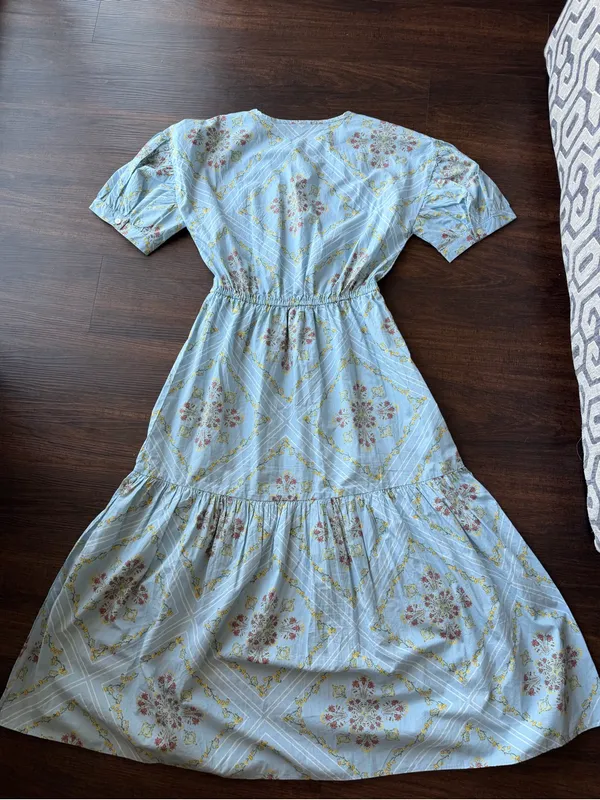 Loft Light Blue Floral Maxi Dress with Puff Sleeves - Image 5