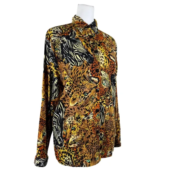 Vintage ‘90s Beechers Brook Tiger, Leopard & Zebra Print Long Sleeve Blouse - Image 6