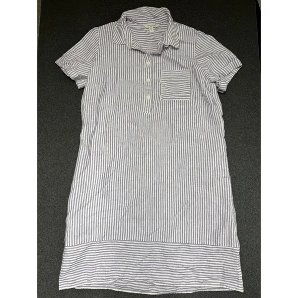 Garnet Hill Suns Out linen relaxed popover shirt dress striped purple Medium - Image 9