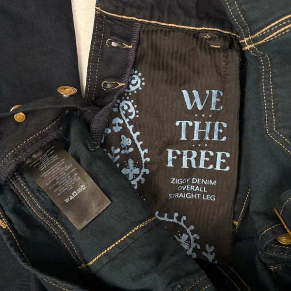 Free People We The Free Ziggy Denim Overalls Women's S Navy Straight Leg Relaxed - Image 9
